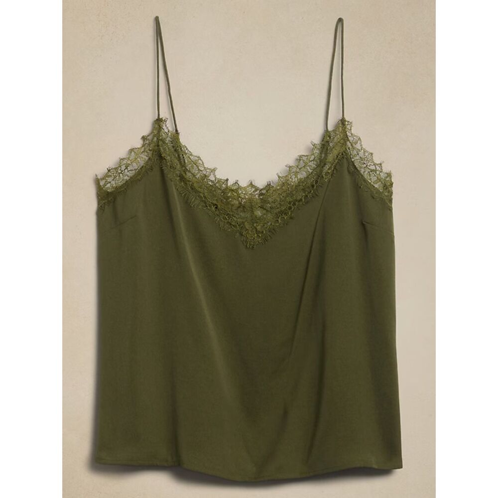 NWT Banana Republic Lace Trim Camisole Mangrove Tree V-Neck Top Size S